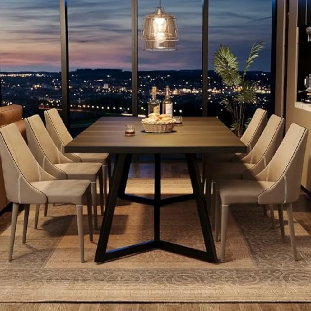 70.87-Inch Large Dining Table for 4-6, Modern Black Dining Room Table with Metal Frame, Rectangular Kitchen Dinner