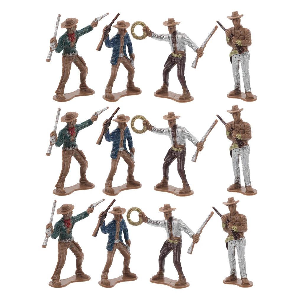 

12pcs Western Cowboy Figure Toys Farm Character Plastic Mini Ornaments Statue Vibrant Colors Educational