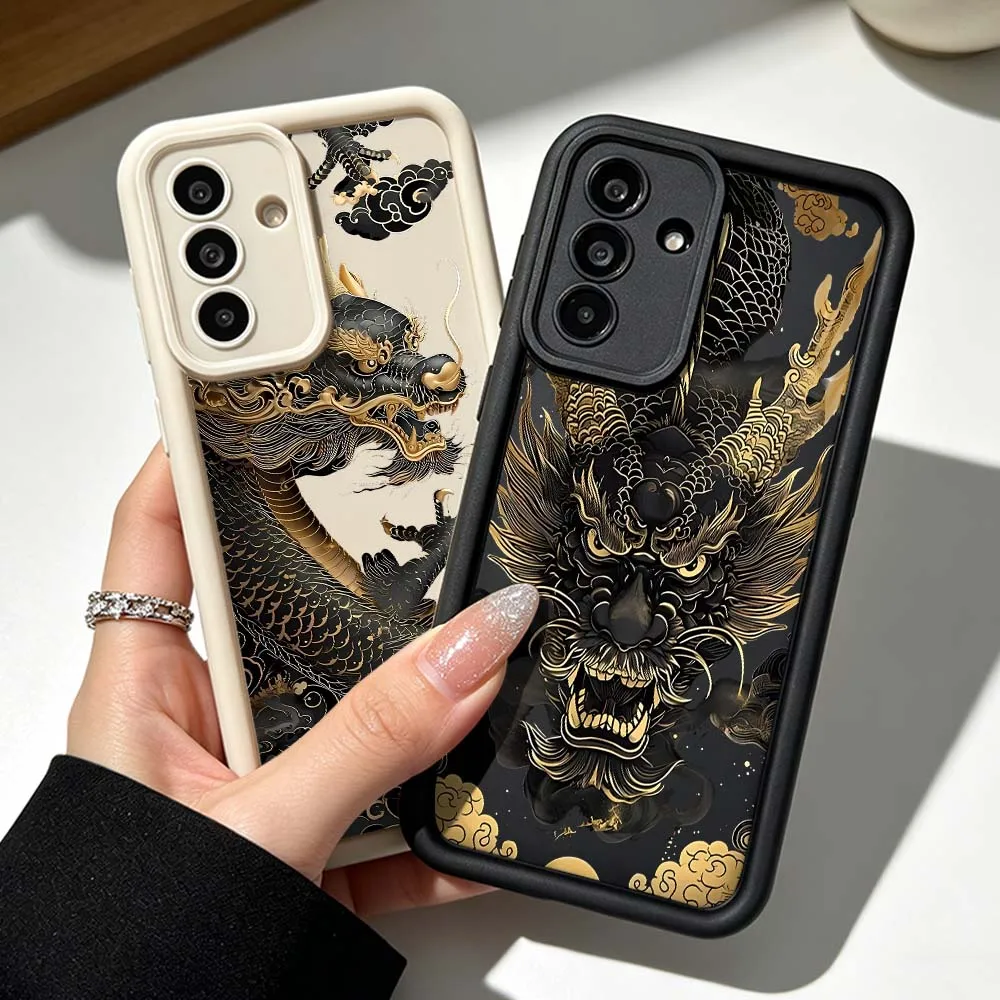 Cartoon Golden Dragon Head Silicone Case For Samsung Galaxy A71 A57 A56 A55 A54 A53 A52s A17 A16 A06 Soft Phone Case