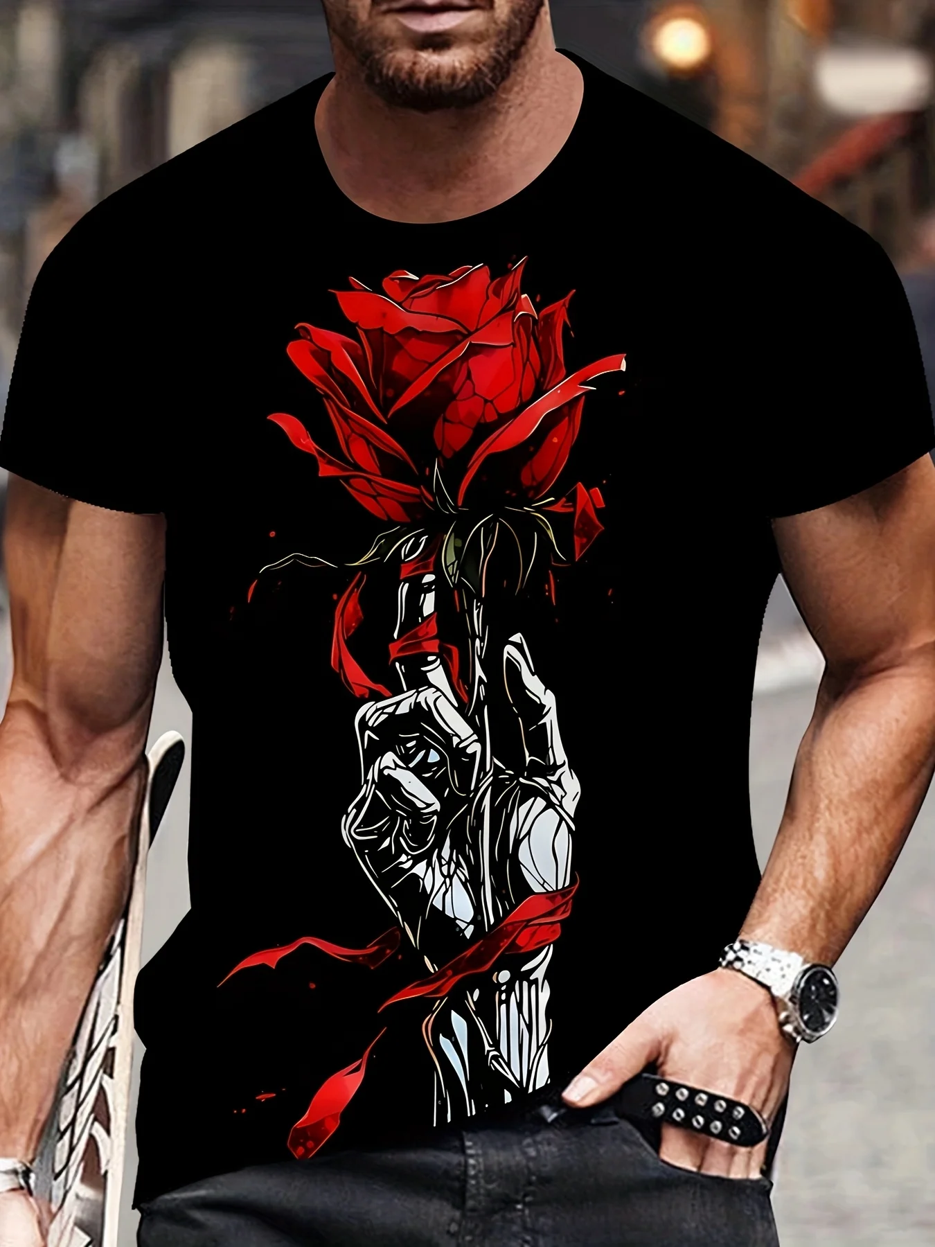 Men's punk skull print T-shirt, round neck summer streetwear, large T-shirt, short sleeved T-shirt, men's designer clothing 2026