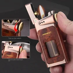 Retro Grinding Wheel Kerosene Open Flame Lighter With One Click Ejection,Metal Large Capacity Transparent Oil Tank Lighter With