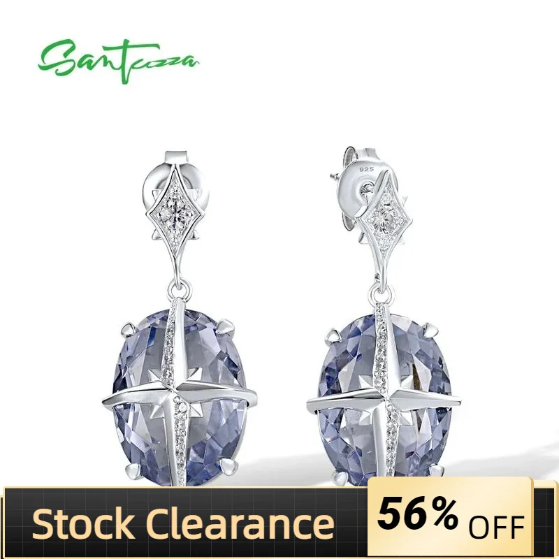 

SANTUZZA Pure 925 Sterling Silver Stud Earrings For Women Sparkling Purple Stone White CZ Elegant Wedding Simple Fine Jewelry