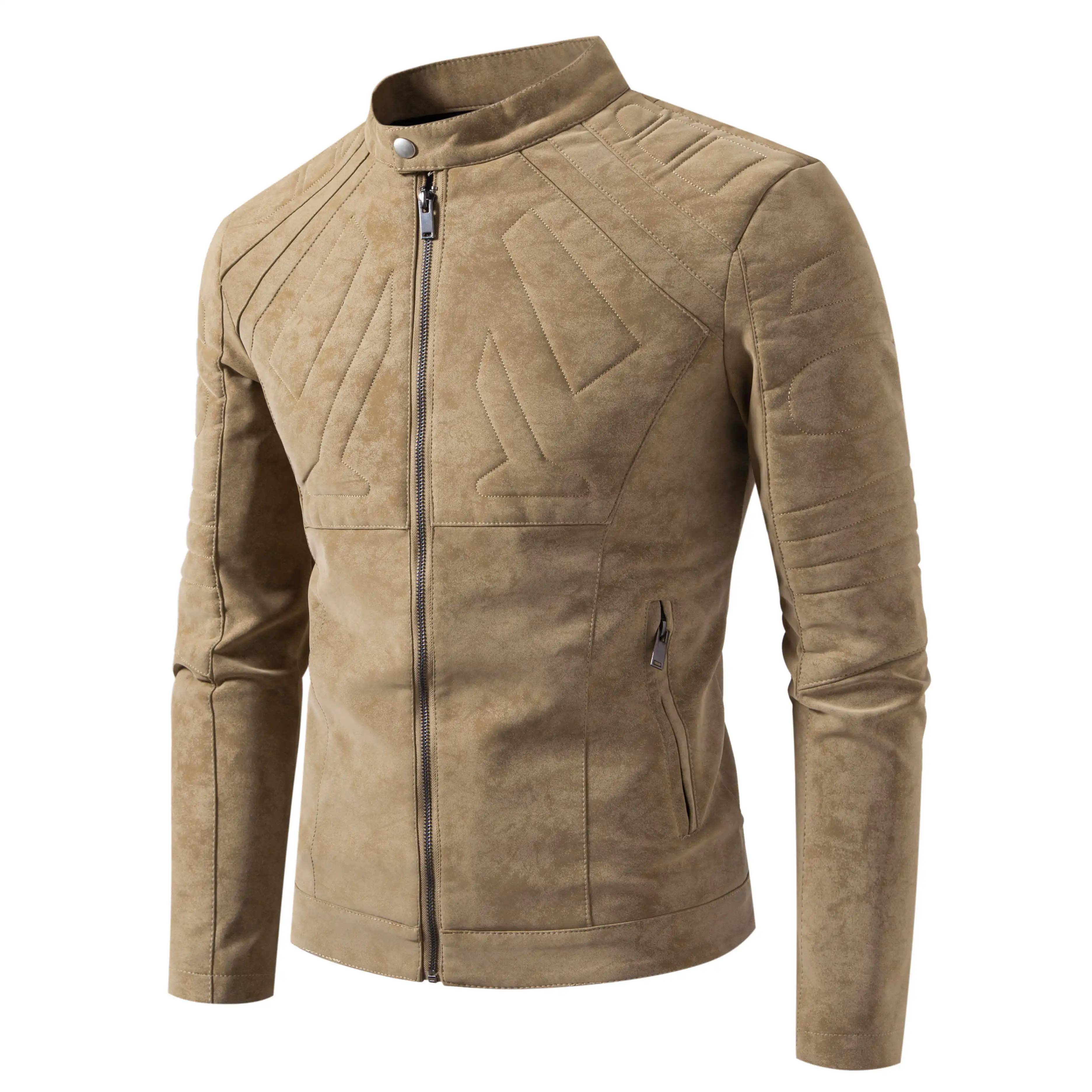 Men's Faux Leather Moto Jacket Stand Collar Metal Zipper Outdoor Casual Stylish Durable Coat