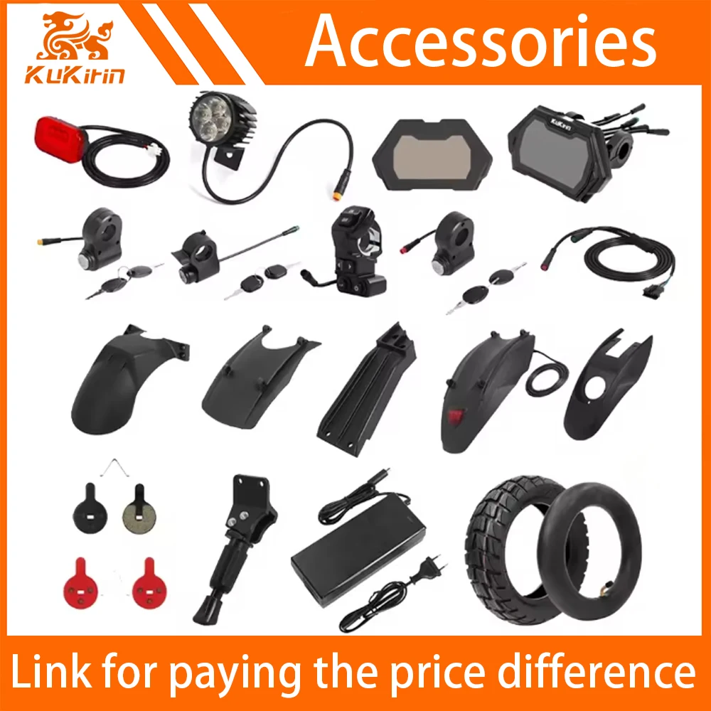 Vari Accessori per Monopattino Elettrico Kukirin: Pneumatici, Parafanghi, Cruscotto, Caricabatterie EU/US, Acceleratore a Pollice, Interruttore, Faro, Cavalletto