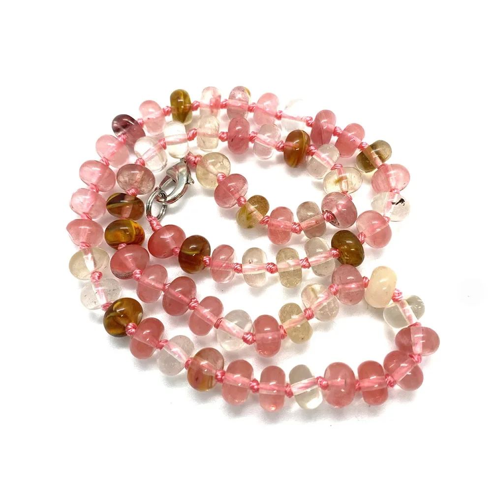 Classic Natural Stone Glass Crystal Necklace Flat Beads Ladies DIY Necklace Pendant Jewelry Tiger Eye Opal Gift Charm 5x8mm