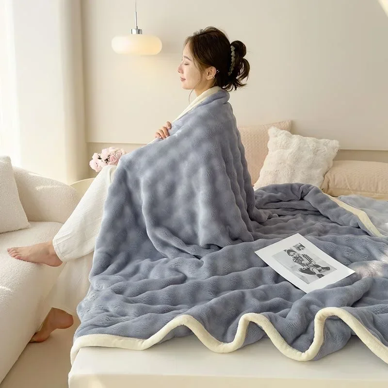 Soft Faux Rabbit Fur Blanket for Bedding and Sofa, Warm Lamb Velvet Flannel Cover Blanket for Office, Air Conditioning and Nap