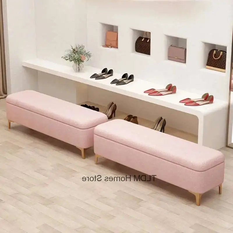 

European Light Luxury Storage Stools Bed End Ottoman Bedroom Home Door Shoe Changing Stools Clothing Store Storage Footstool gm