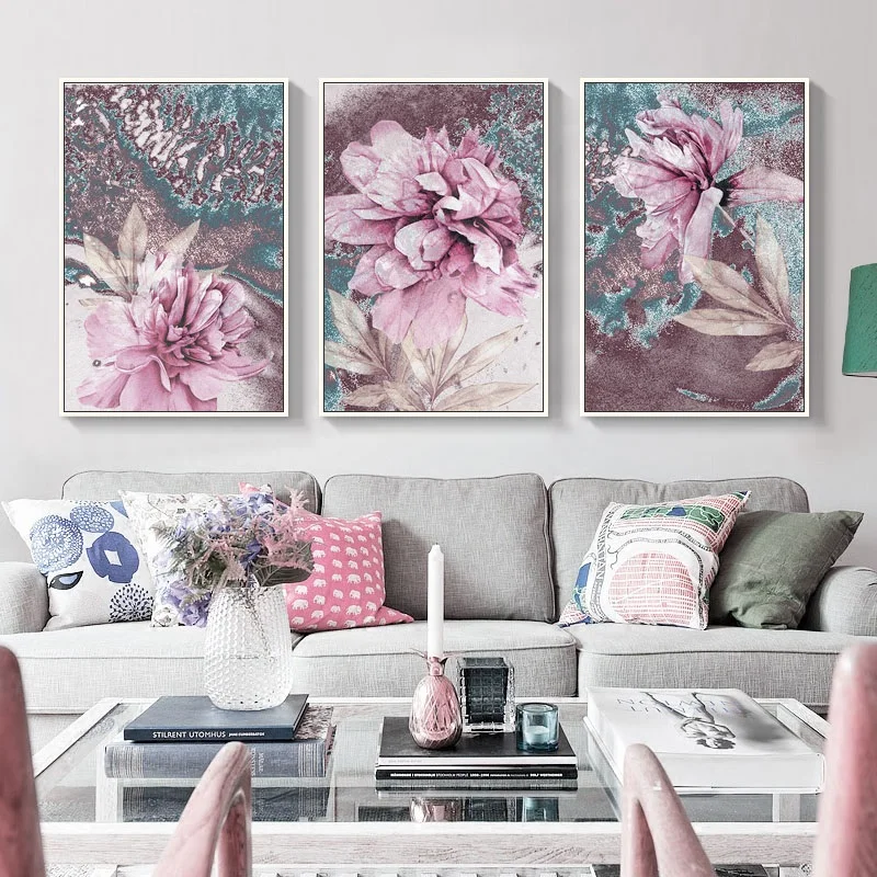 Canvas Poster Abstract Tulip Flower Mid-Century Modern Burnt Orange Frameless Living Room Wall Art Prints Painting 3Pcs Set