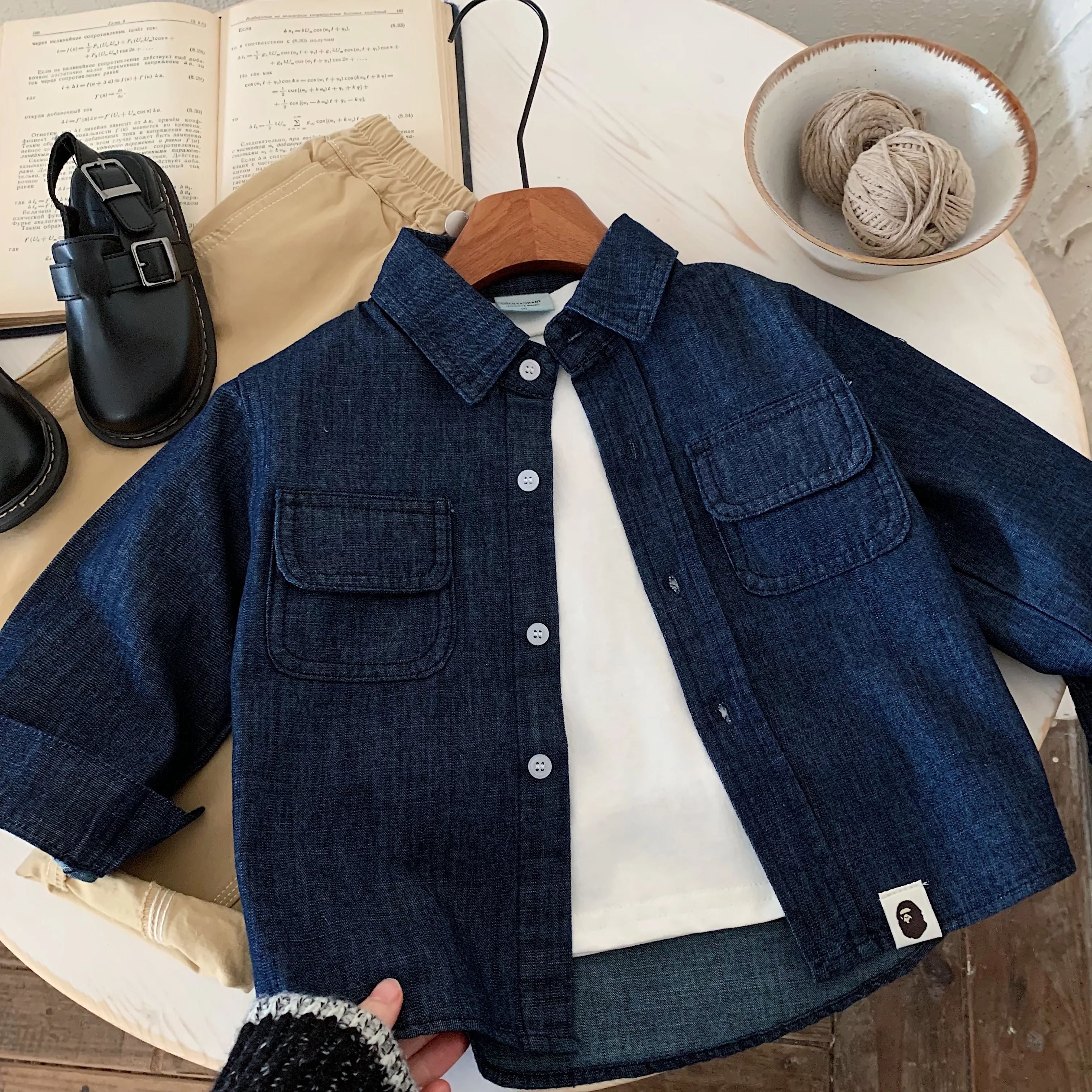 Children's shirt autumn Japanese casual shirt for boys and girls versatile denim shirt