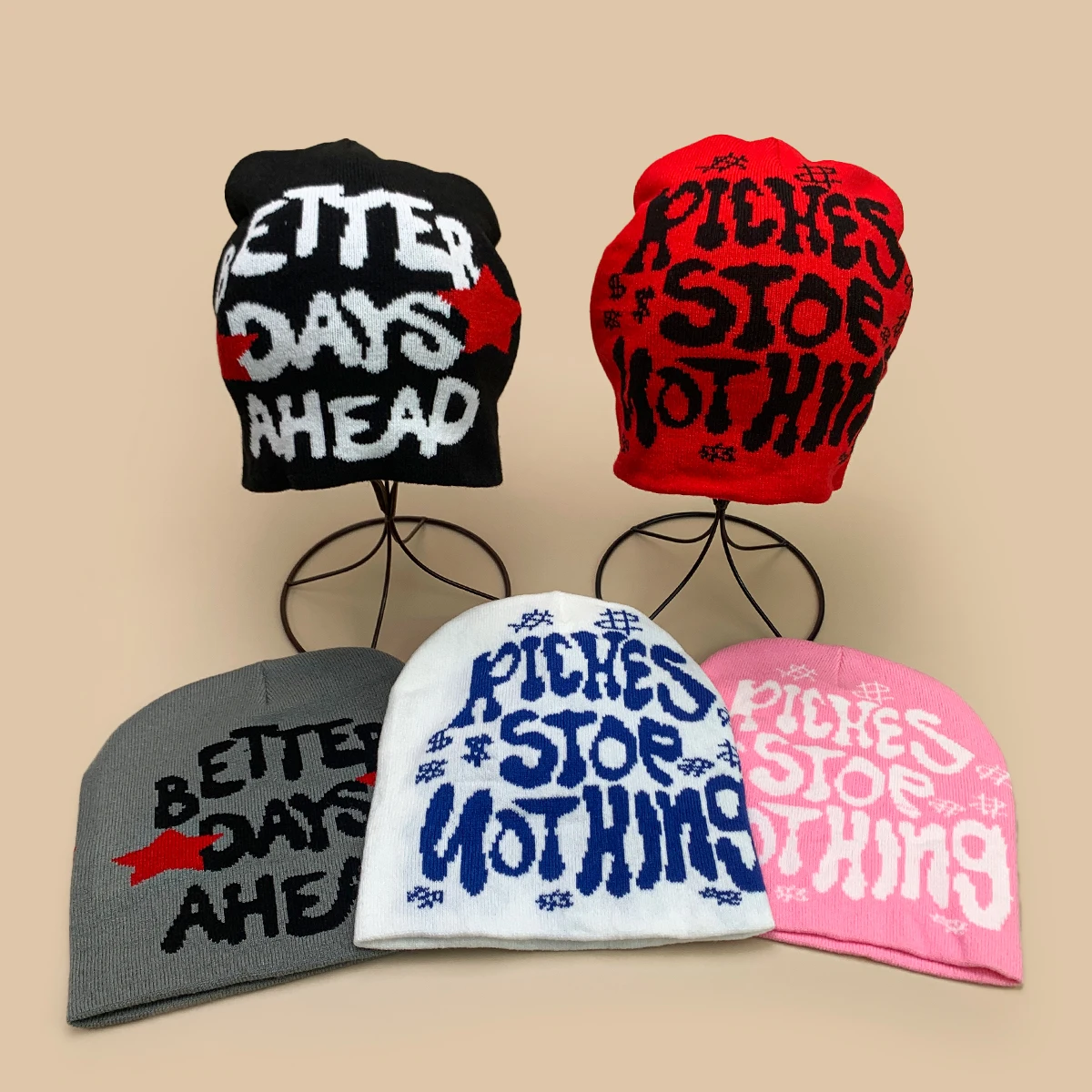 

Retro European Style Jacquard Letters Knitted Hats New Men Women Warm Hip Hop Fashion Color Block Personal Versatile ins Beanies