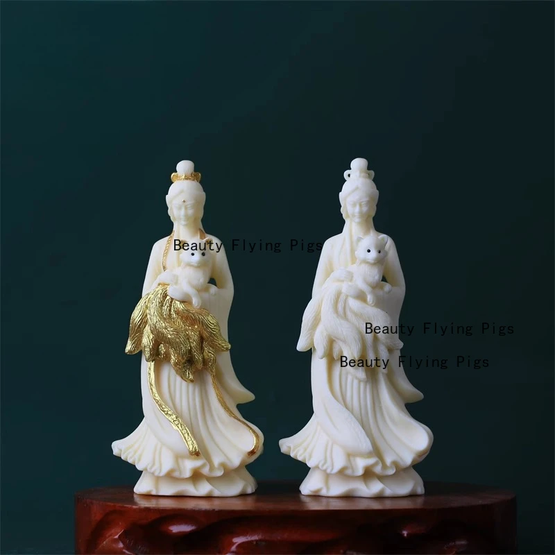 

1pc Ivory Fruit Powder Fox Fairy Ornament, Chinese style home decoration, fox, Feng Shui Accessories, Entrance decorations