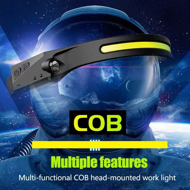 

New XPE+COB LED Headlamp USB Rechargeable Wave Sensor Torch IPX4 Waterproof 6 Lighting Modes For Climbing Running LED Headlight