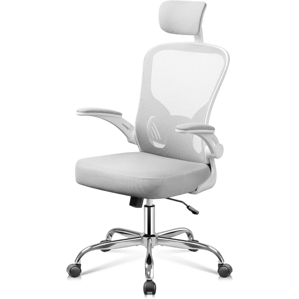 

Office Chair High Back Mesh Ergonomic Desk Chair with Flip-up Armrests, Adjustable Headrest and Lumbar Support, White