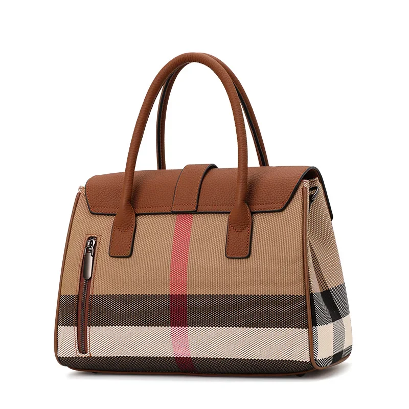 Aidrani Women Classic Plaid Structured Handbag,Premium Craft Check Pattern Top Handle Satchel, Lock Closure Fashion Shoulder Bag
