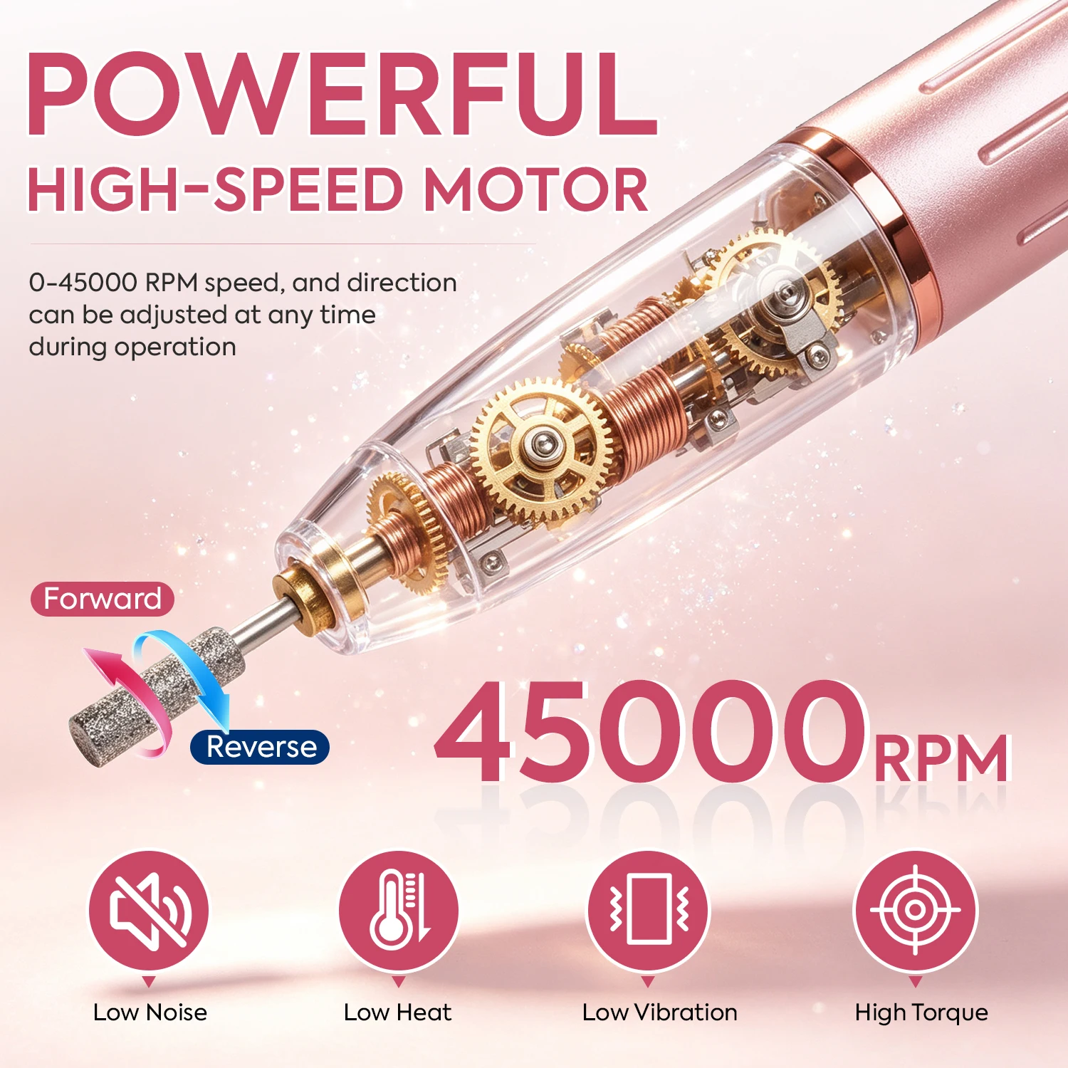 DianaBeauty Taladro Eléctrico Recargable para Uñas 45000 RPM, Lima de Uñas Portátil con Pantalla LCD para Uñas de Gel Acrílico, Salón y Hogar