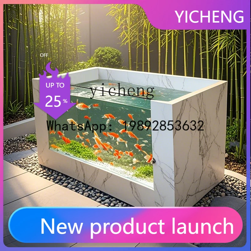 LYY  rock slab floor-to-ceiling fish pond double-layer thickened glass landscape fish  outdoor balcony courtyard ecological tank