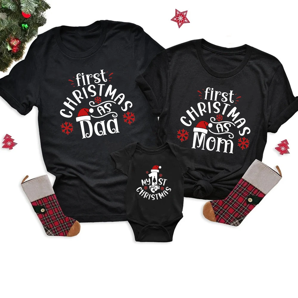 Family Xmas Matching Outfits 1St Christmas Print Dad Mom Shirt Baby Romper Family Clothes Christmas Party Family Gift Shirt