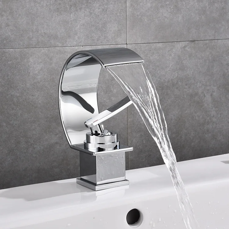 MTTUZK 59# Brass Waterfall Faucet Black Basin Faucet Bath Wash  Cold and Hot Mixer Tap Brushed Nickel Basin Faucet