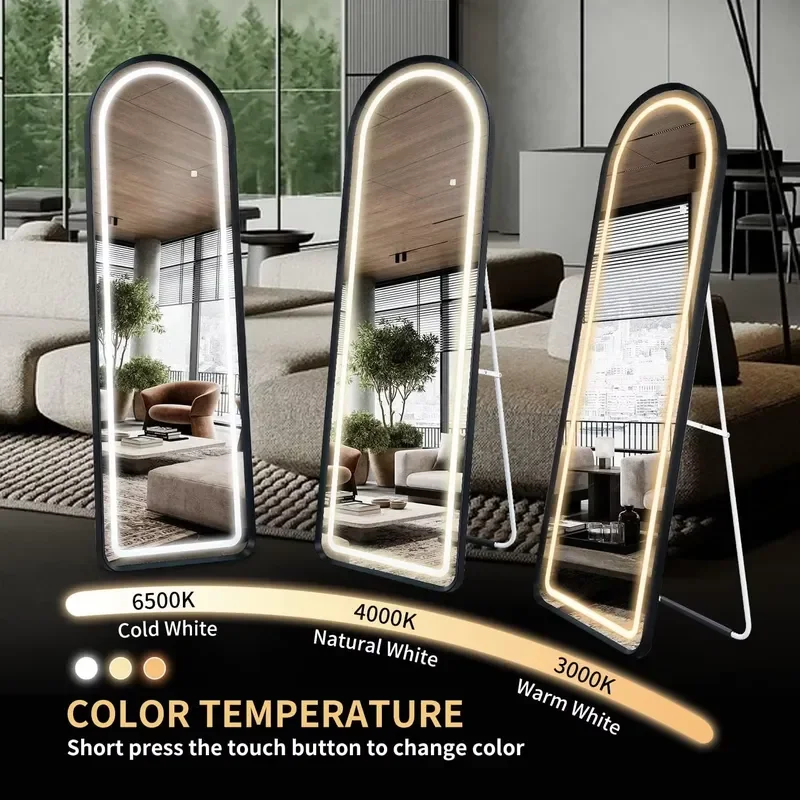 Full Length Arched Floor Mirror with LED Light for Bedroom Living Room Standing Dressing Mirror Modern Home Decor LED Lighted