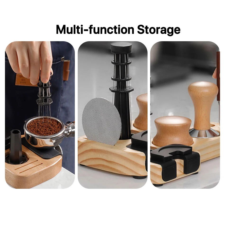 Coffee Tamper Station Stand, Portafilter Holder, Base Rack, Walnut Wood, Acessórios Espresso, Barista, 51mm, 54mm, 58mm