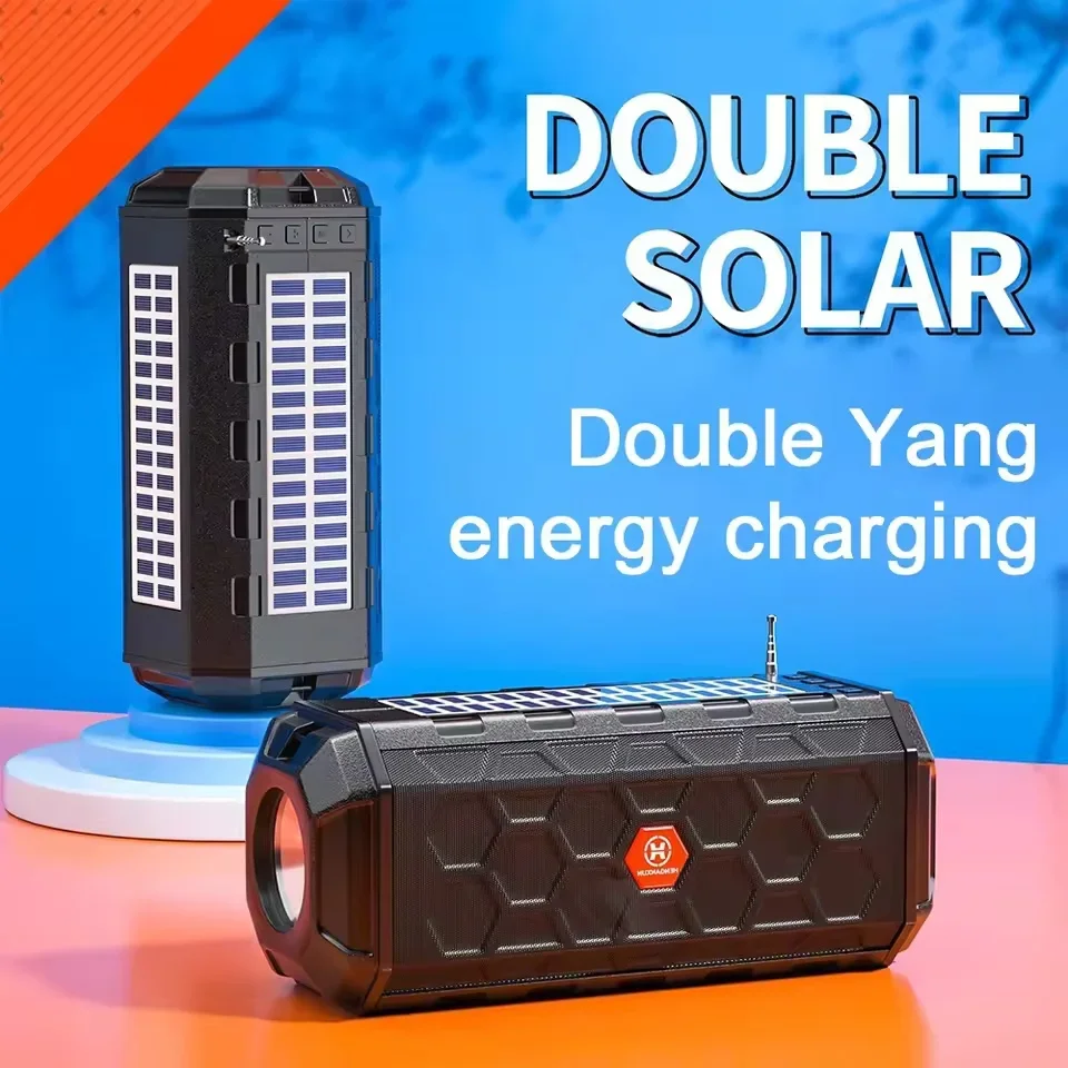 Solar Speaker With Solar Plate Wireless Stereo Speaker with Flashlight Powerful Subwoofer Music Speaker AUX FM TWS Bluetooth 5.0