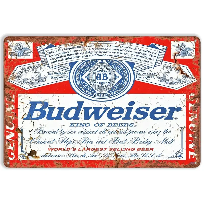 

Budweiser King Of Beers Vintage Tin Sign, Vintage Pub Tiki Bar Home Cafe Wall Beer Retro Club, Office Various Scenes Wall Decor,