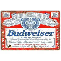 Budweiser King Of Beers Vintage Tin Sign, Vintage Pub Tiki Bar Home Cafe Wall Beer Retro Club, Office Various Scenes Wall Decor,