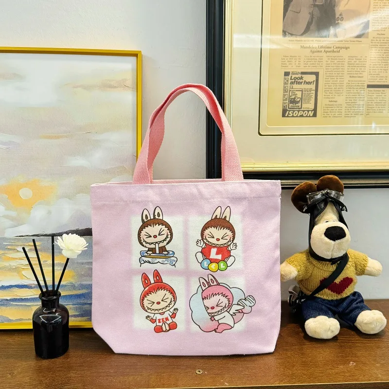 Lisa Same Labubu Canvas Bag Outdoor Versatile Bento Portable Handbag Female Cute Cartoon Shopping Casual Student Shoulder Bag