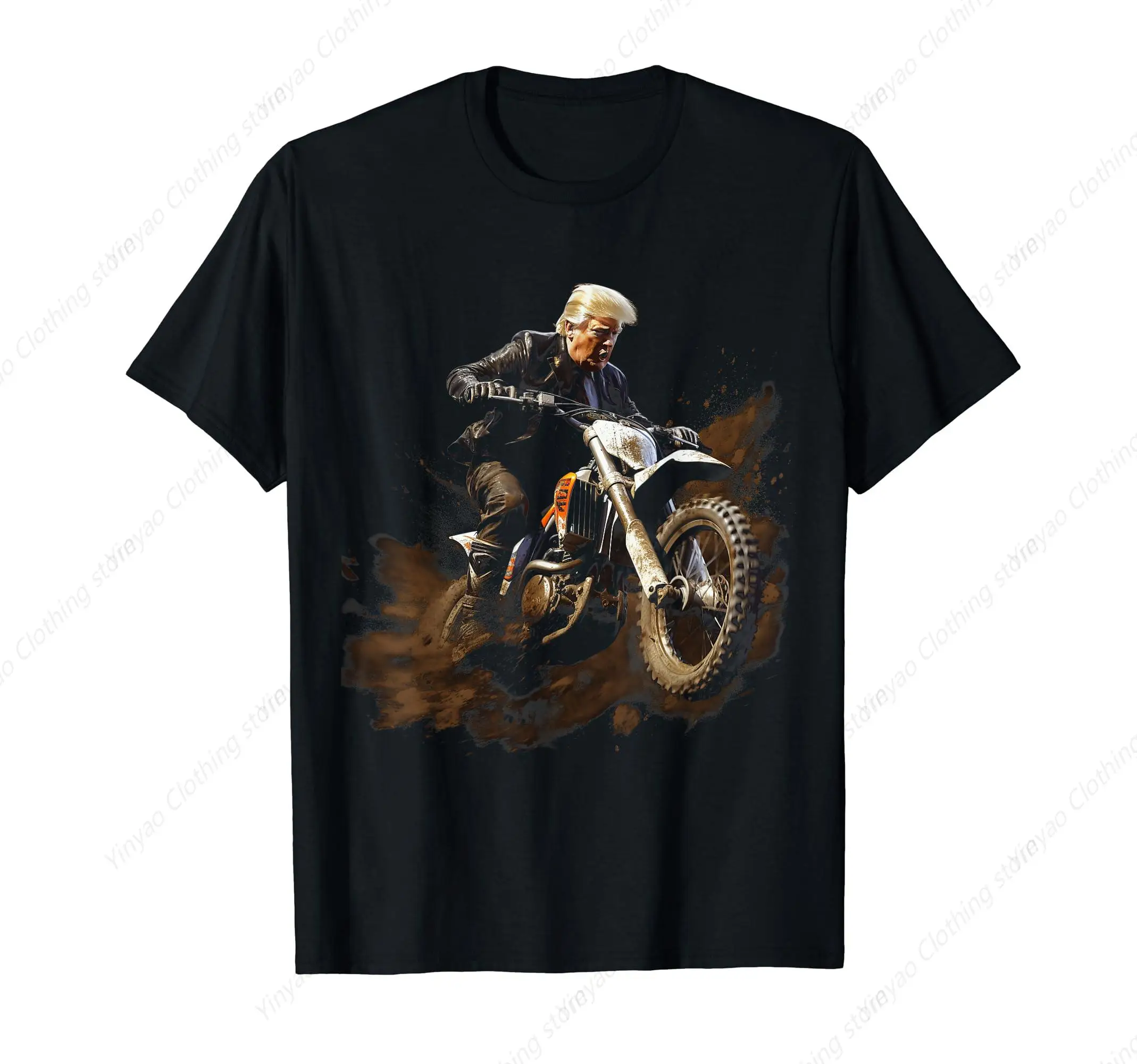 

Fun Off road Motorcycle Trump Printed Men's T-shirt Fun Personalized Design Shirt Pure Cotton Comfortable Clothes