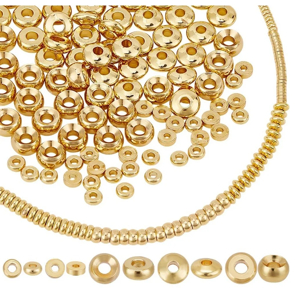 

200pcs Spacer Beads 5 Styles Metal Heishi Beads Flat Round Spacer Beads Disc Beads Long-Lasting Loose Beads for Surfer