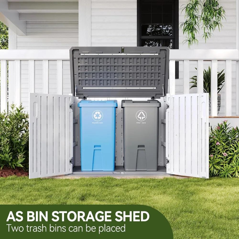 Outdoor Storage Cabinet  Outdoor Trash Can Storage Shed Waterproof Horizontal Storage Shed