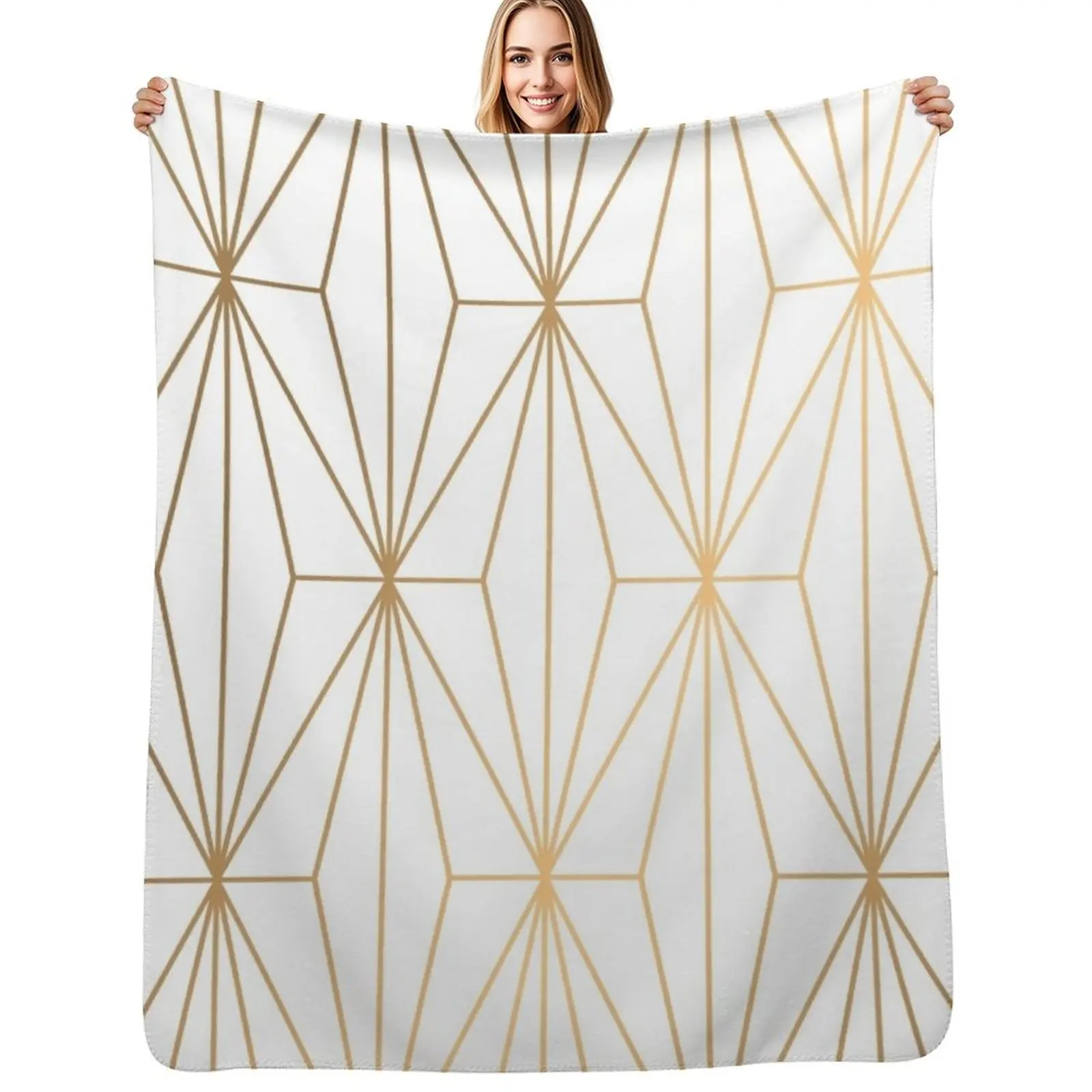 

Gold Geometric Pattern Illustration Throw Blanket Warm Comfortable Blanket for Office Napping