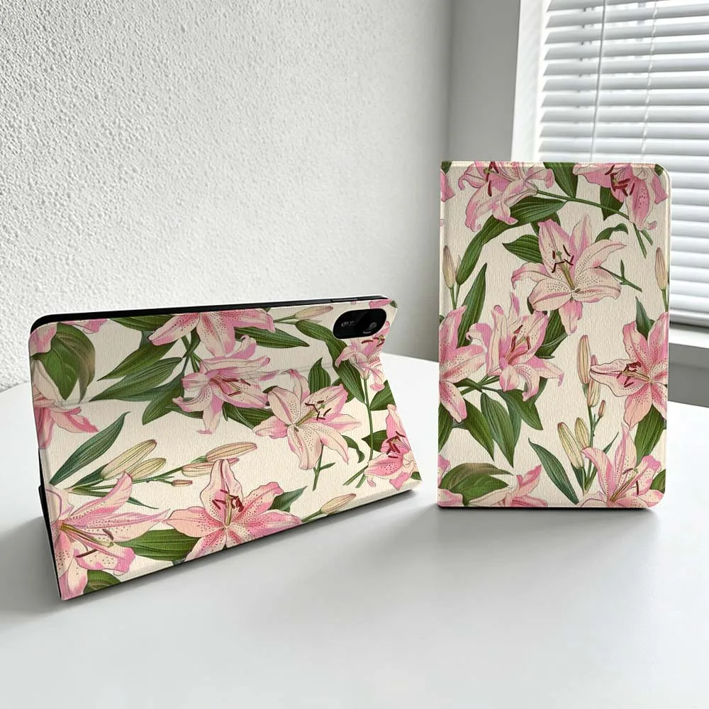 Pink Lily Pattern Cover For Xiaomi Redmi Mi Pad 8 7 6 5 4 2 SE K Pro Max Ultra Poco Pad Soft Inch Tablet Case