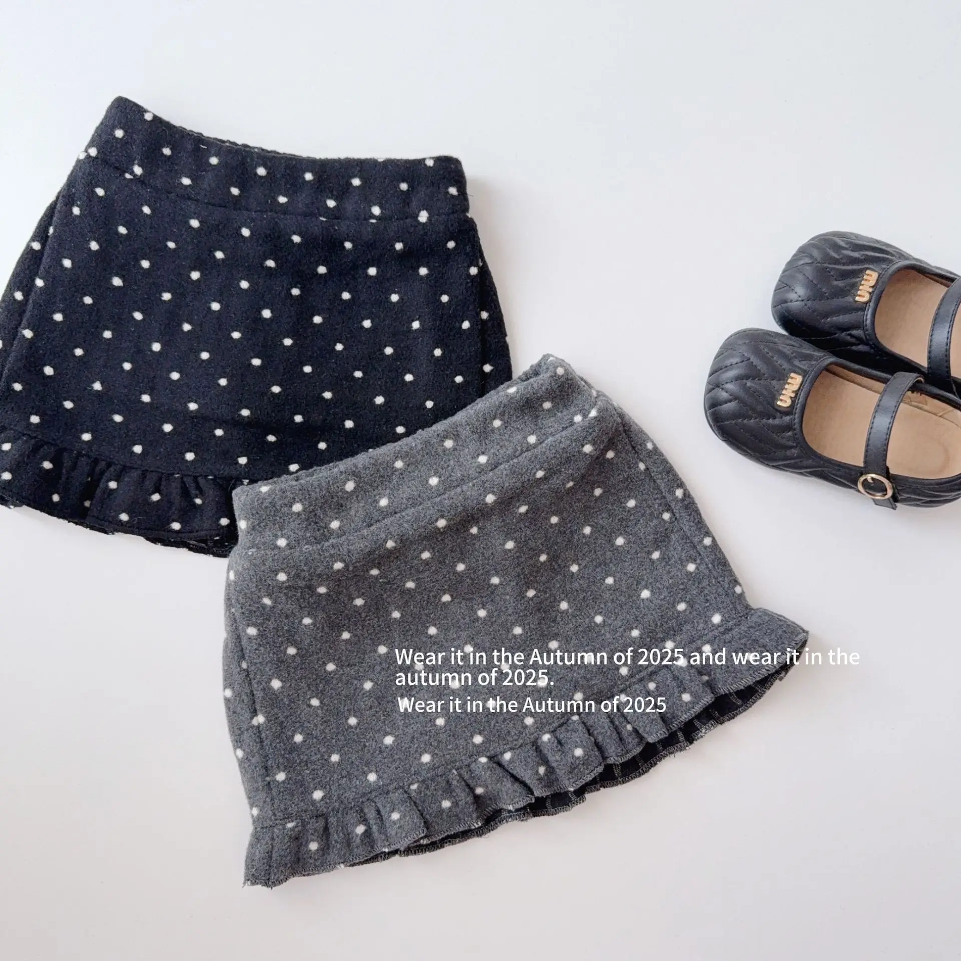 

Woolen Skirt Korean Children's Polka Dot Lace Autumn Skirt Girls' New High Waist A Word Elastic Waist Skirt Tutu Women