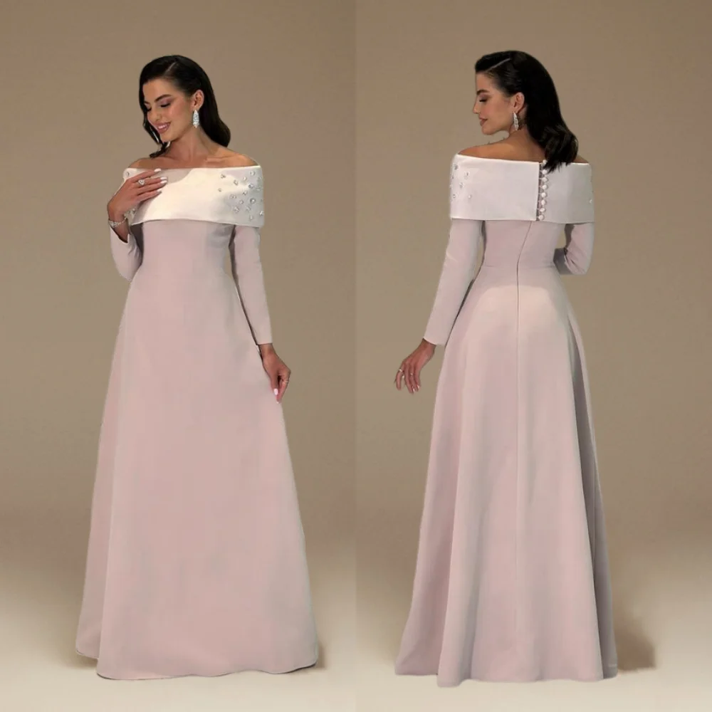 

Customized Party Gown Jersey Applique Off-the-shoulder A-line Long Dresses Bespoke Occasion Simple Exquisite High Quality