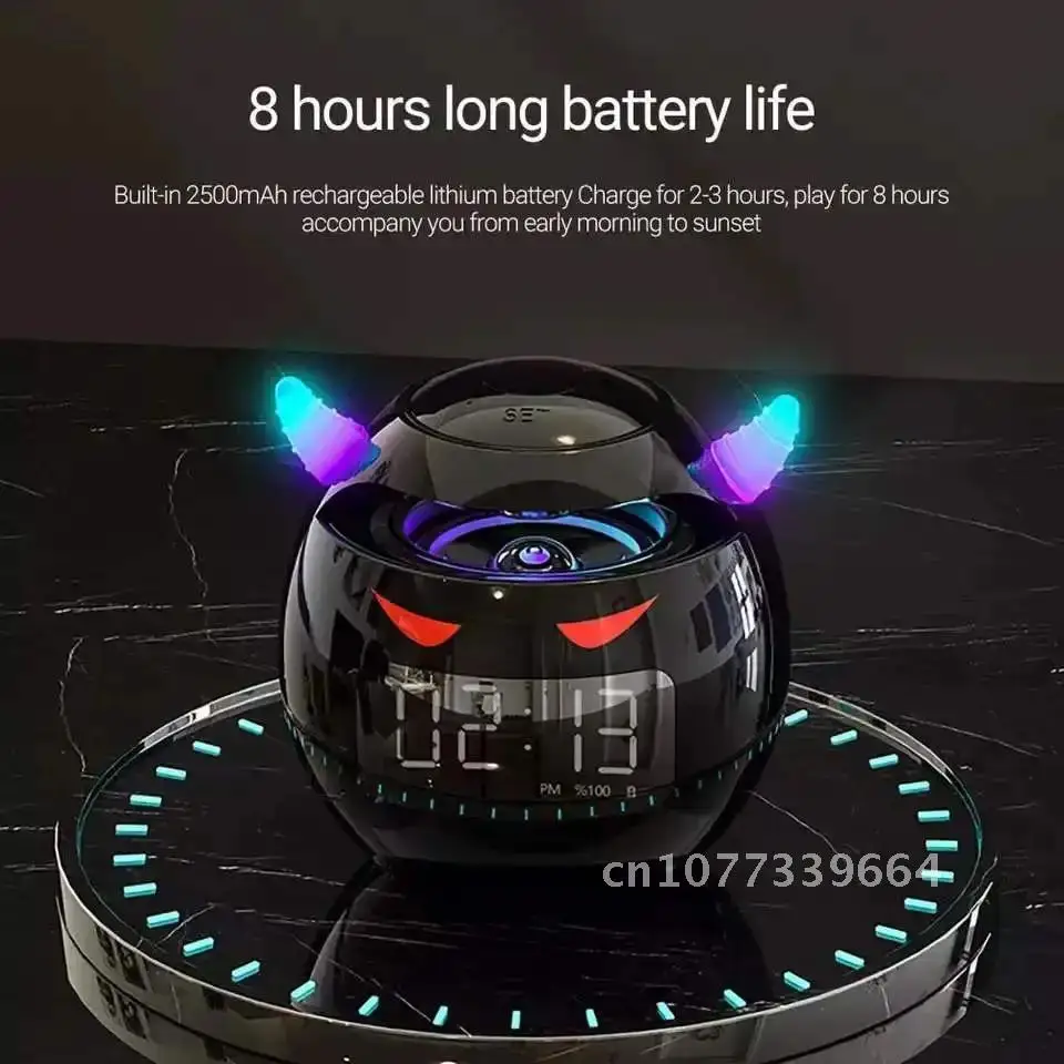 

Portable Audio Little Devil Speaker With Bluetooth Colorful LED Digital Dual Alarm Clock Wireless Waterproof HIFI 3D Stereo Mini