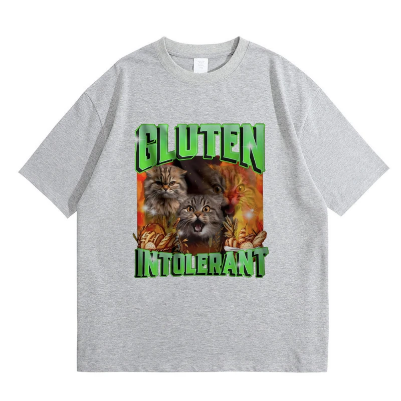 الغلوتين في متسامح القط مضحك ميمي تي شيرت مطبوع الذكور أزياء الشارع الشهير الرجال النساء عارضة مريحة القطن الخالص قصيرة الأكمام #4