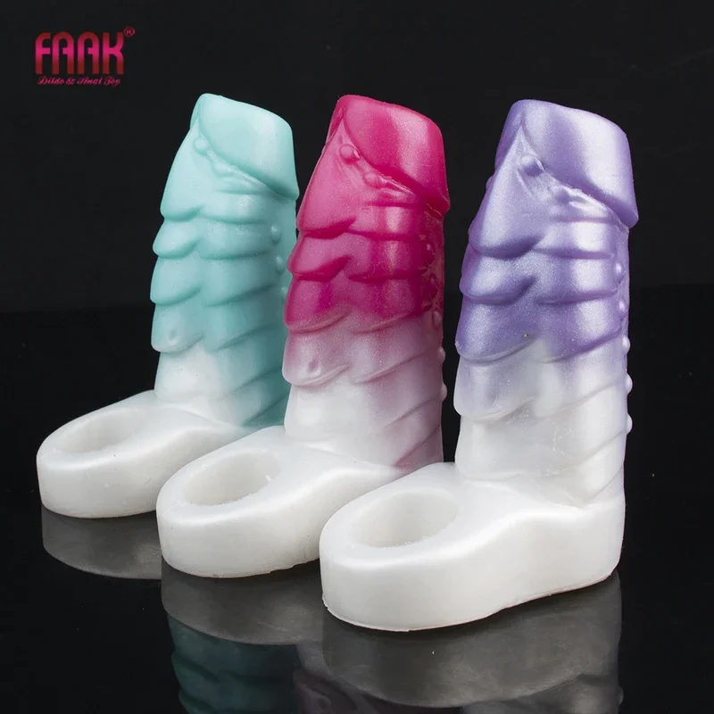 FAAK Silicone Ribbed Penis Sleeve Stretchable Fantasy Open-ended Sheath Sex Toys For Men Cock Enlargement Flirting Products