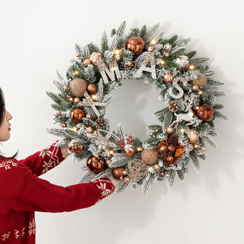 New Christmas wreath door hanging 50/60CM Christmas decorations Snow wreath package pendant scene arrangement ornament