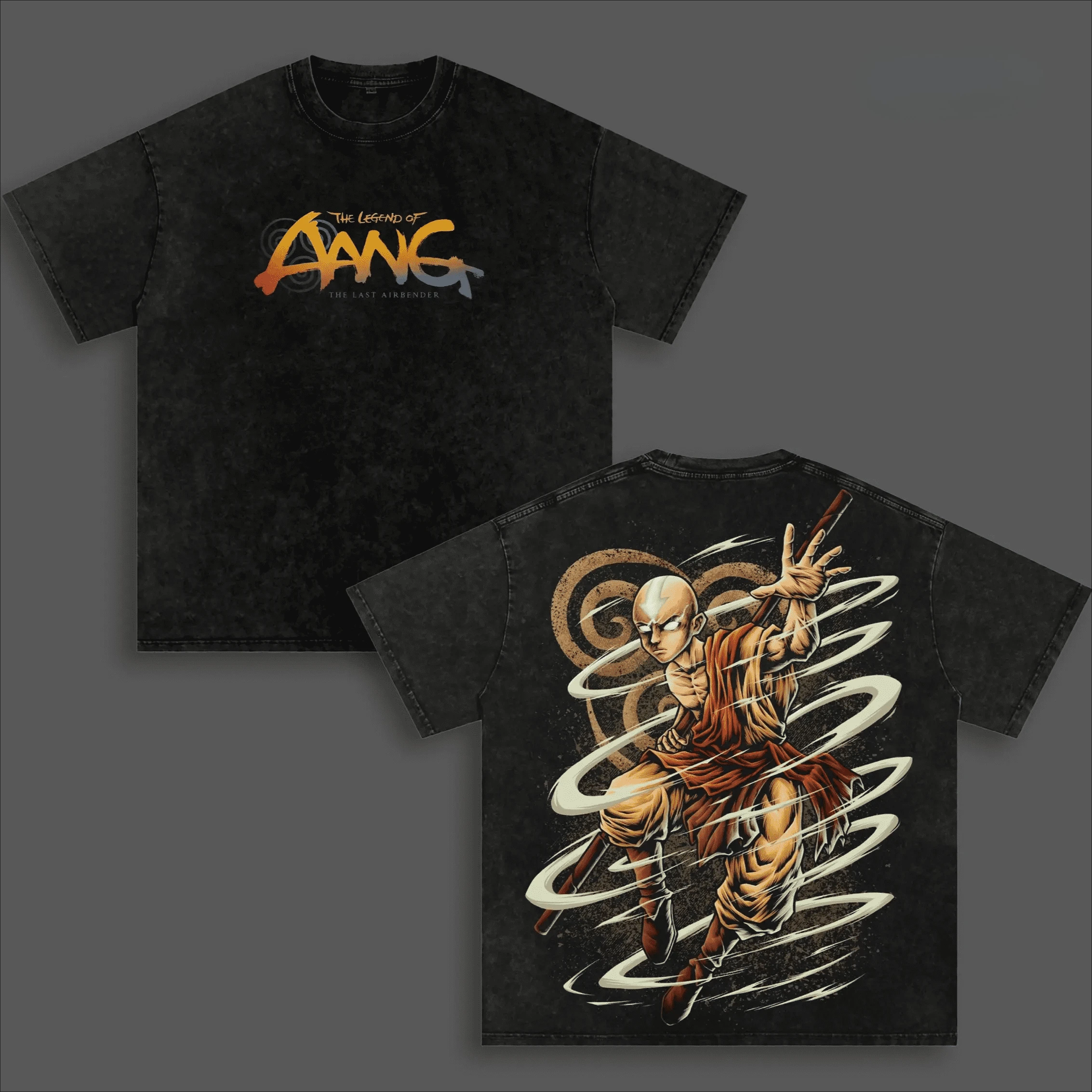 Anime Aang Avatar：The Last Airbender T-shirt for Men's Clothing Vintage Washed T Shirt Short Sleeve Casual Cotton Tees Clothes