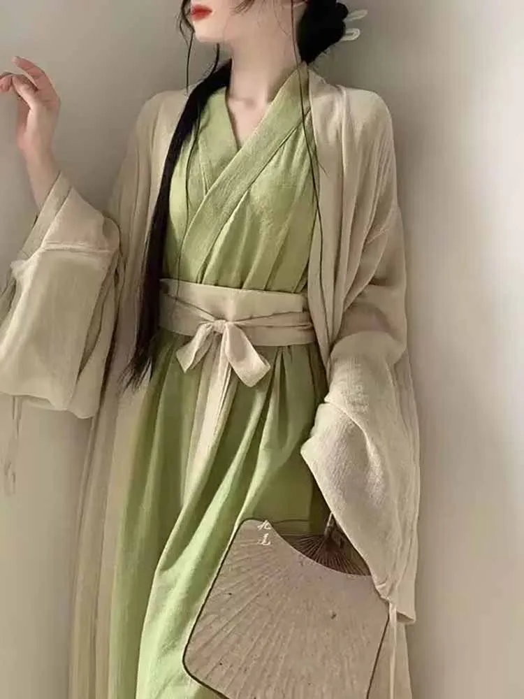 Oversized 4XL Hanfu Dress Women Chinese Song Dynasty Vintage Hanfu Cosplay Costume Green&Beige Blue Hanfu Suits For 120kg Women