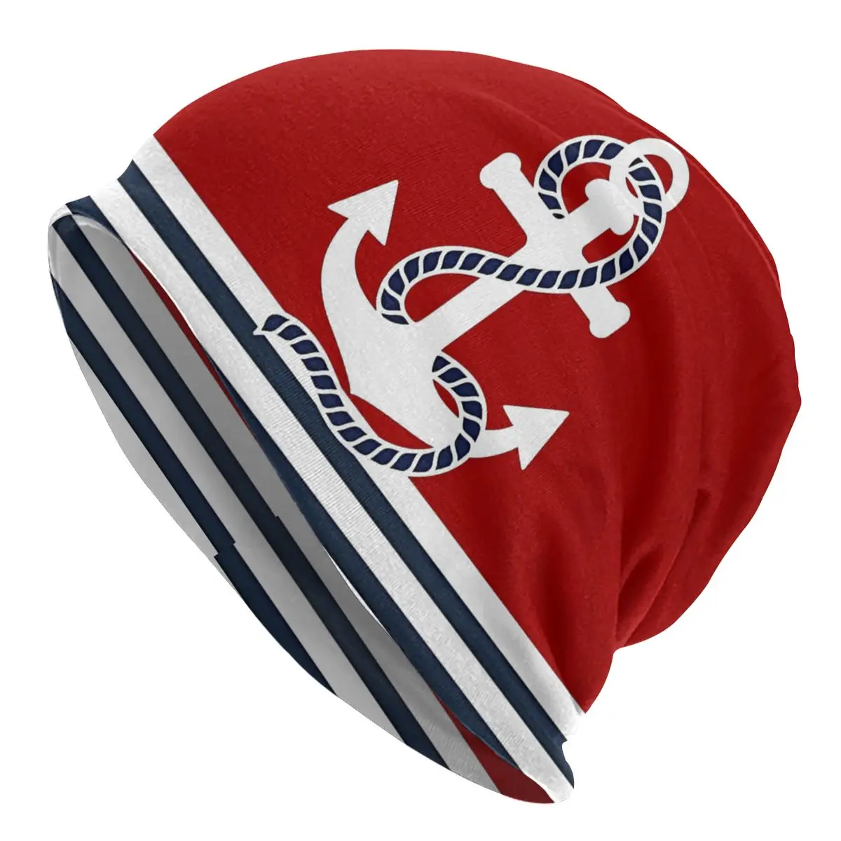 Nautical Anchor Skullies Beanies Fashion Hats Nautical Red White Stripes And Blue Thin Bonnet Hipster Caps Men Women's Earmuffs