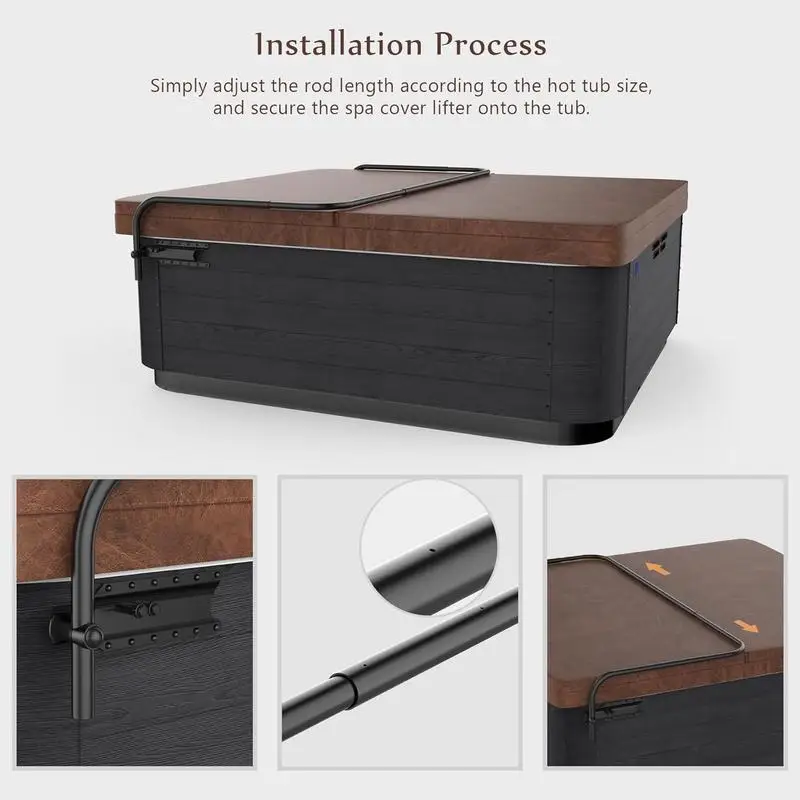 Universal Spa Cover Lift, Side Mounted Cover Lifter with Adjustable Height, Aluminum Reinforced Brackets, Fits Most Spas & Hot