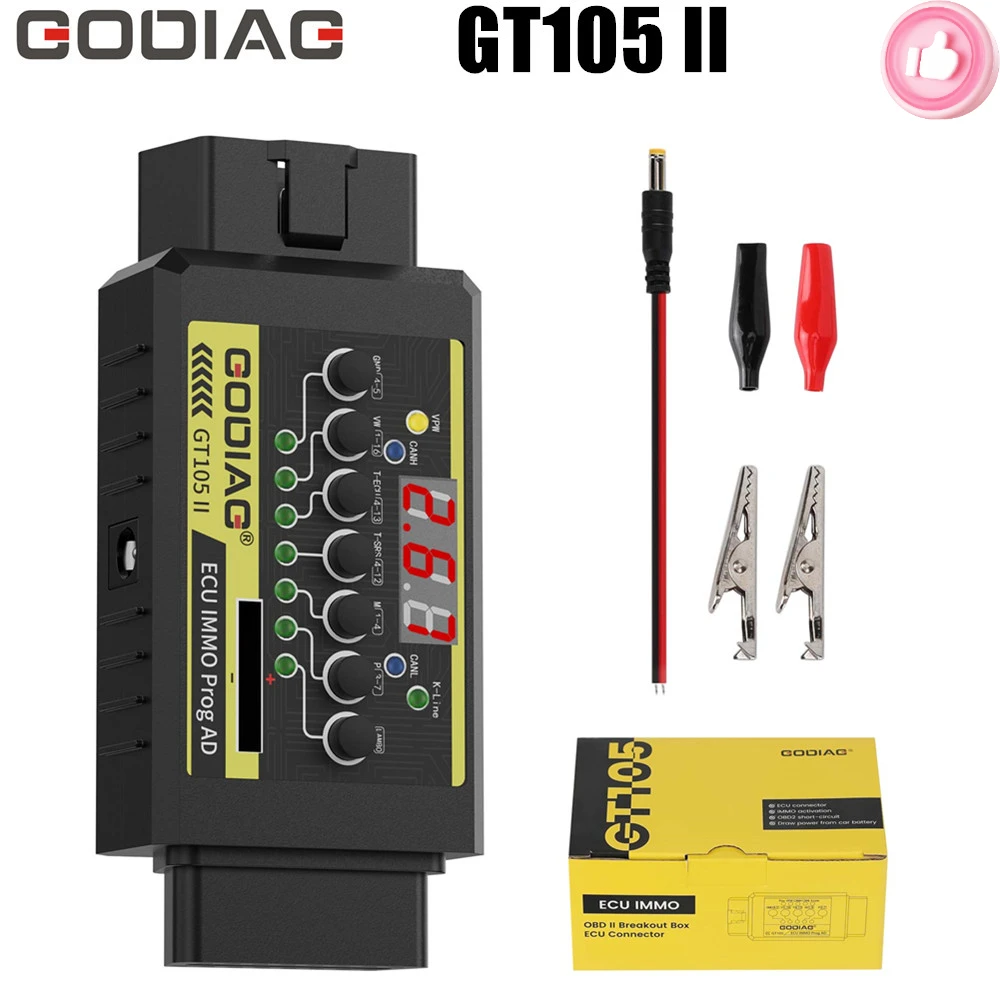 

GODIAG GT105 II ECU IMMO Prog AD OBD2 Break Out Box ECU Connector Display Vehicle Voltage Car Battery Voltage Lower Than 11V