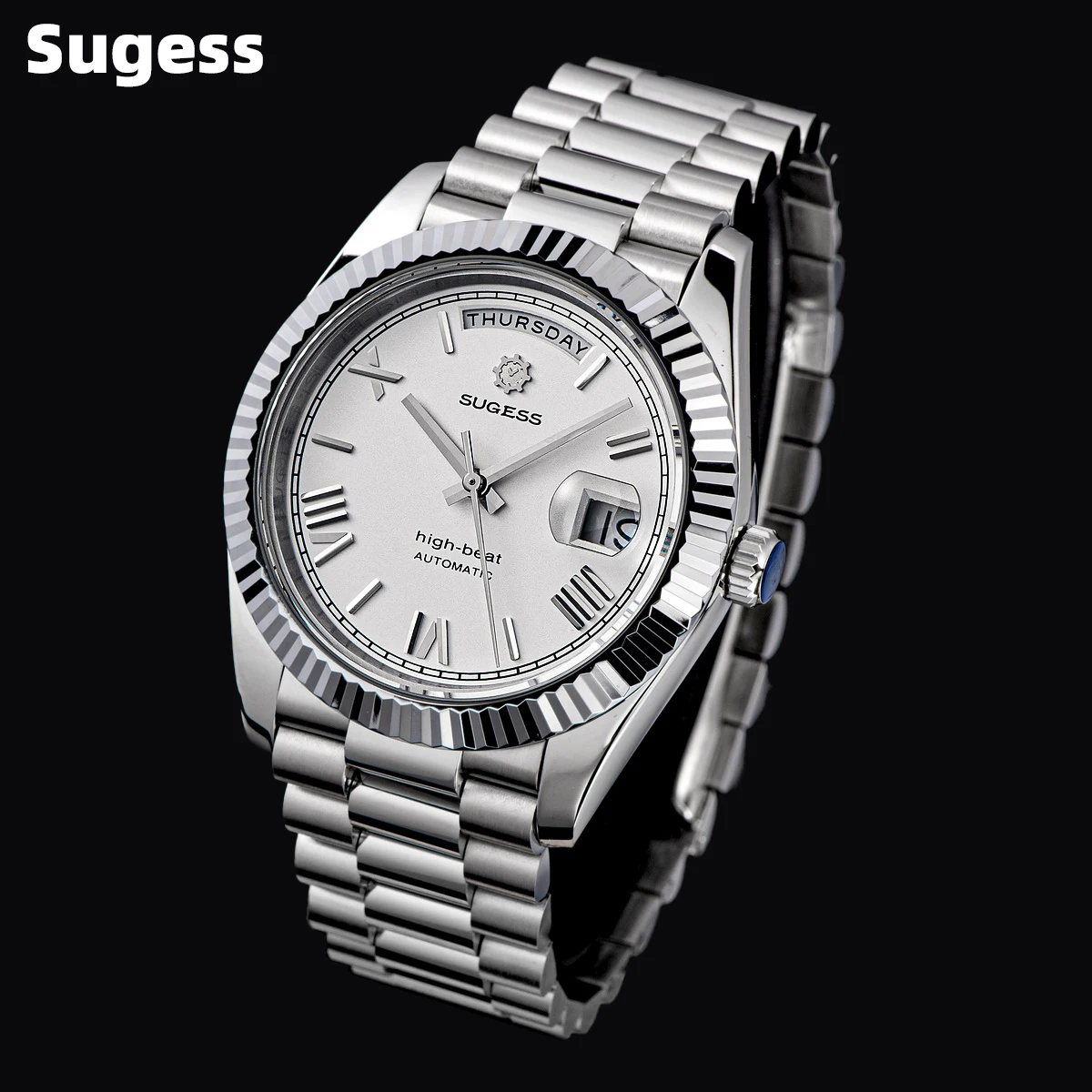 Sugess DD40 Men's Watches Automatic Day Date Mechanical Wristwatch Peacock SL3034 Movement Sapphire Waterproof Luxury Retro New