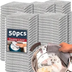 50/1pcs Magic Dishcloth Silver Wire Cleaning Cloths Kitchen Dish Pot Washing Cloth Double-sided Thickened Towels Steel Wire Rags