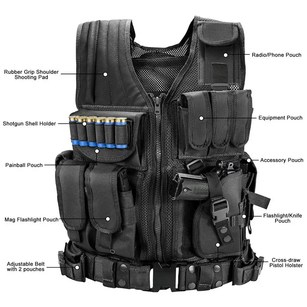 Multifunction Hunting Security Clothes Swat Tactical Vest Swat Jacket Chest Rig Multi-Pocket CS Hunting Vest Camping Accessories