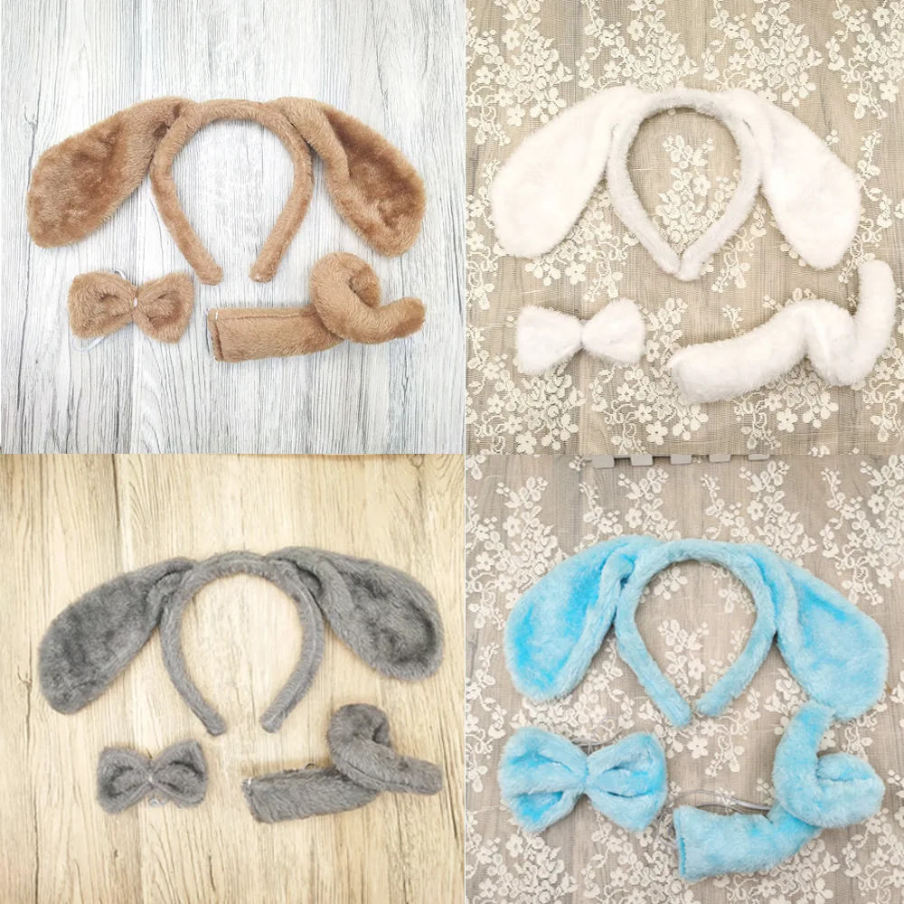 Dogs Ear Headbands Bow Tails for Birthday Party Favors Kids Children Girls Boy Adults Costumes Dress Up Supplies Cosplay