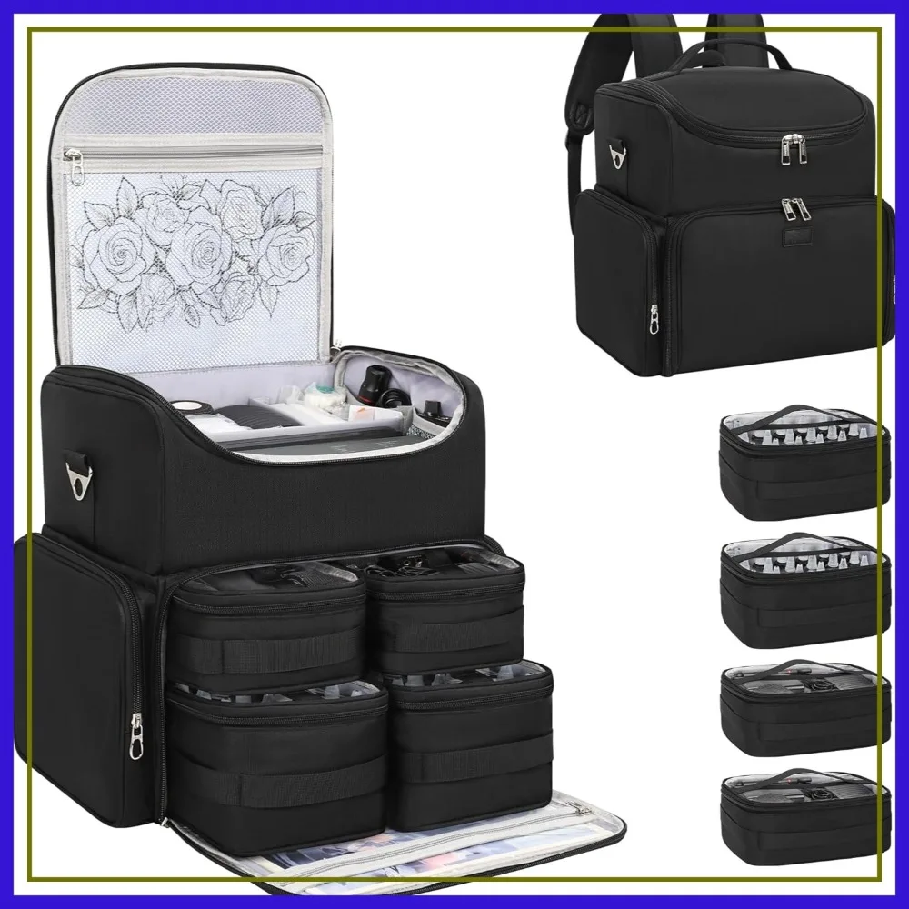 

Tattoo Backpack with 4 Removable Pouches, 3 Detachable Dividers, Waterproof Travel Case for Stencil Printer and Equipment
