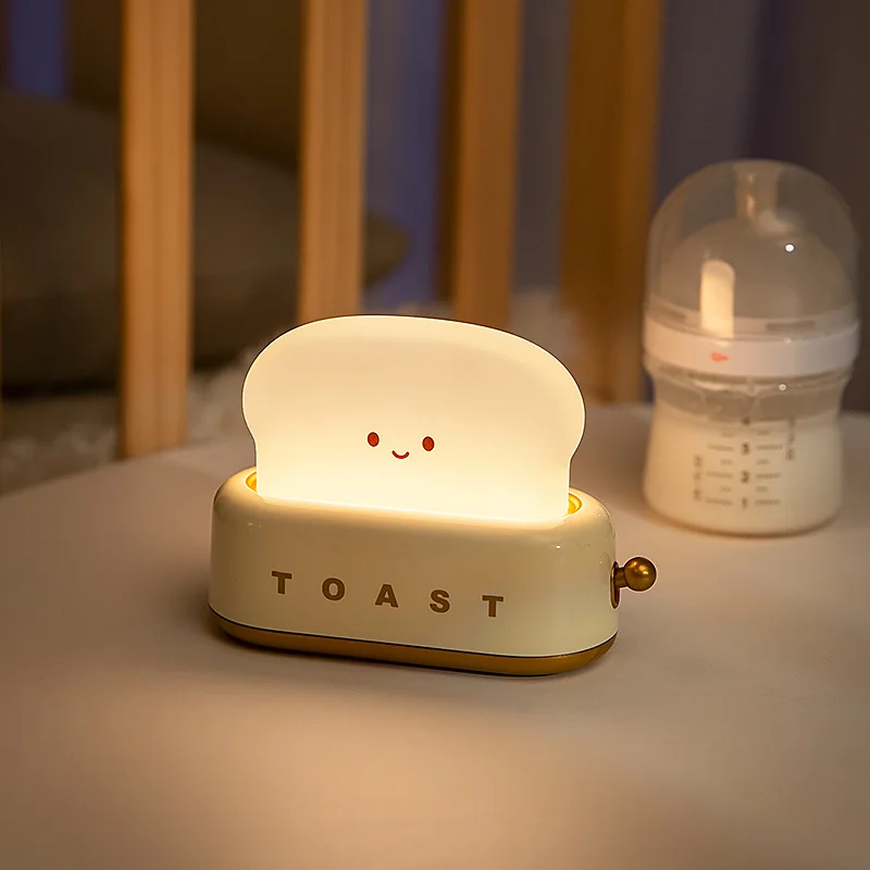 

Cute Night Light with Dimmable Timmer Kawaii Room Bedroom Decor Rechargeable Toaster Bread Lamp for Breastfeeding Reading Sleep
